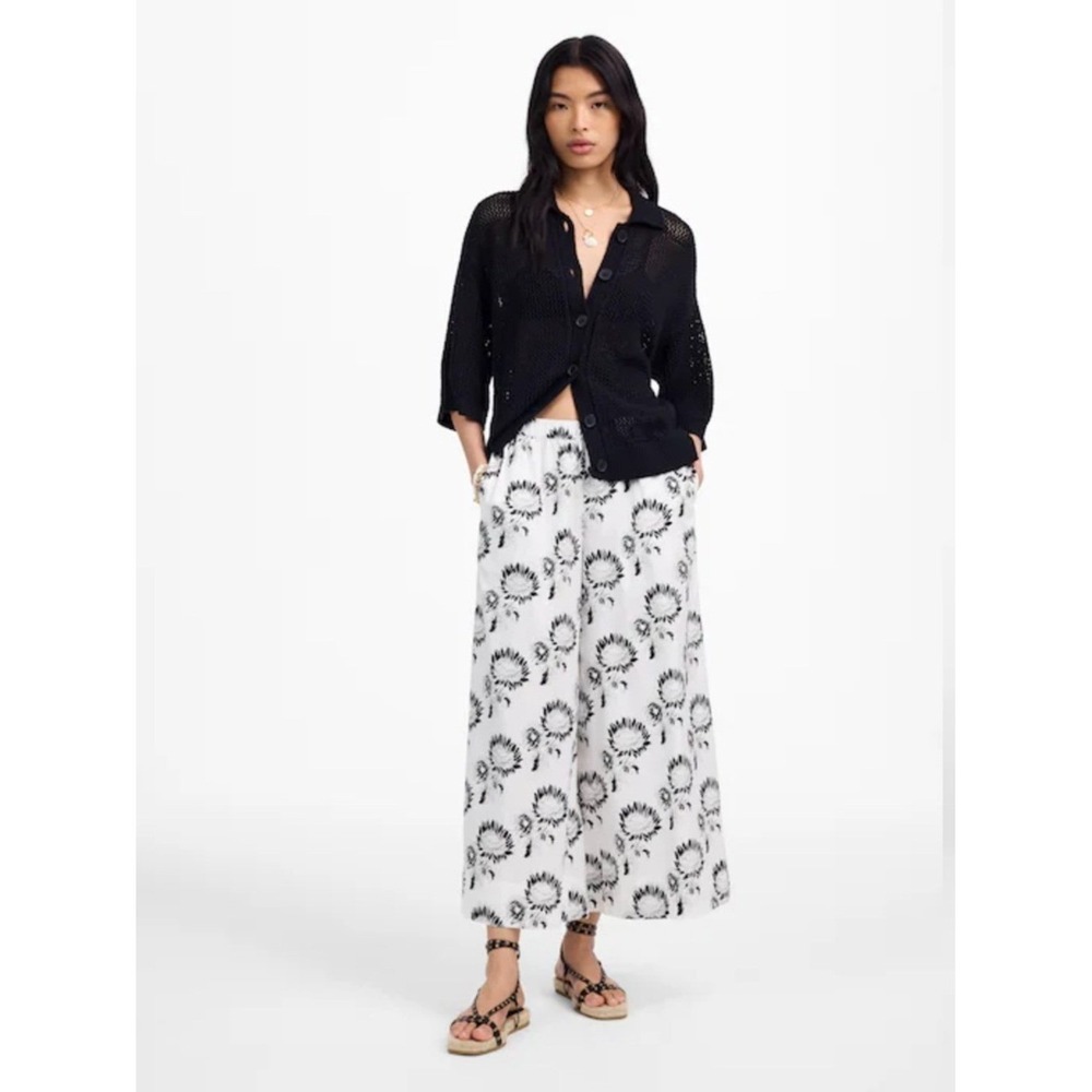 Madewell Pull-On Culottes in Cotton Poplin Wide Leg Med Graphic Sunflowers White